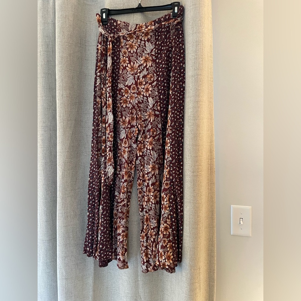 Angie Rust and Cream Floral Wide Leg Pants